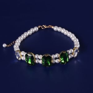 YITAQI Double Layer Pet Pearl Collar Shiny Gem Pendant Adjustable Luxury Pet Jewelry Fashion Faux Pearl Gemstone Cat Puppy Necklace Small Dogs