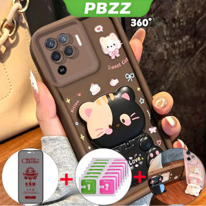 Feadship Case for OPPO A94 4G Reno 5F 5 lite phone casing Softcase Silicone shockproof Cover new design aesthetic with holder Ceramic Privacy Resistant Tempered Glass cute pink cat for girls JTFKMZJ1
