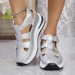 Free Shipping New WomenS Thick-Soled Height-Increasing Sandals Available In Large Sizes With A Hollow Design Round Toe And A Sporty Style