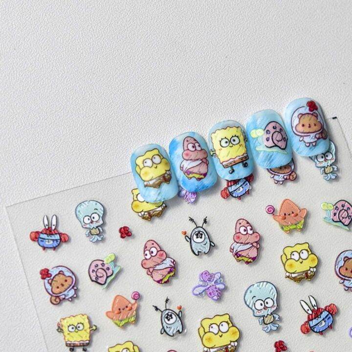 BOBO MISS Animal Pattern SpongeBob Nail Stickers Relief Stickers ...