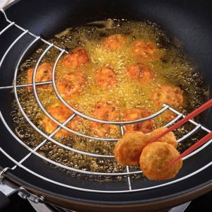 26cm/28cm/30cm/32cm Stainless Steel Frying Oil Strainer Steam Rack Oil Drainer Mesh Colander Filter Frying Pan Oil Drain Rack Kitchen Gadget