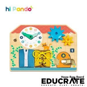 Hi Pando House Busy Board Fine Motor Skills Tie Telling time Close Zipper Spinning Gears