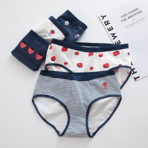 BEE-Celana Dalam Wanita Import Mid Waist Cd Imut Motif Strawberry CS035