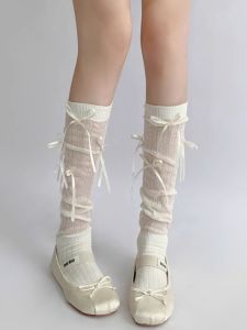 [T40] - Tất Ren Tất Lưới Mỏng Thiết Kế Họa Tiết Dây Nơ Cá Tính