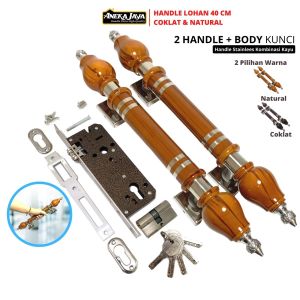 2 handle pintu rumah 1 set kunci panjang 40 cm / gagang pintu rumah / tarikan pintu rumah / pegangan pintu rumah / handle pintu rumah minimalis terbaru coklat kayu