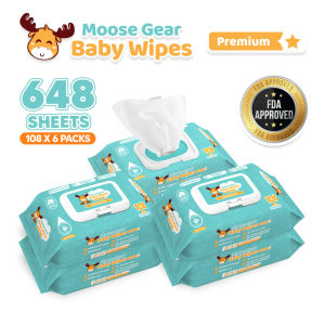Moose Gear Baby Wipes Premium Unscented 648sheets 6PACKS w/ Vitamin E & Aloe Extract Thick & Soft