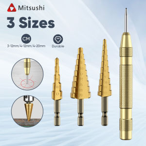 Mitsushi 4pcs Titanium Drill Bit Set for Metal Hexagon Pagoda Drill Bits Stainless Steel Bench Step Drill Heavy Duty Serrated Drill Bit Set