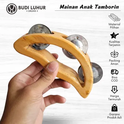 Alat Musik Tambourine Mainan Anak Tamborin Kecil Kecer Kecrek Icik Icik Bahan Kayu Natural