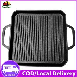 11 Inch Cast Iron Reversible Griddle Pan Square Grill Plate for Gas Stove Oven Indoor Outdoor Cooking