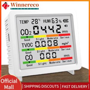 【winnereco】 Indoor Air Quality Monitor TVOC Temperature Humidity CO CO2 Detection Portable CO2 Monitor for Home Hotel Office Car