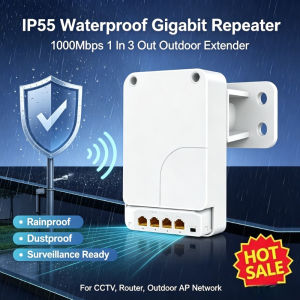 🌐IP55 Waterproof Gigabit Network Repeater 1000Mbps 1‑In 3‑Out Outdoor Ethernet Extender Rain‑Dust Proof LAN Splitter for CCTV Camera Outdoor AP and Router Networking Project