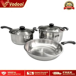 Premium 3-Piece Stainless Steel Cookware Set with Glass Lids and Stay Cool Handles for All Stove Types