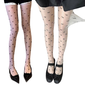 Phụ Nữ 90S Thẩm Mỹ Cổ Điển Sheer lụa mỏng Vớ Vớ Dễ Thương Mèo Bàn Chân Cung In xuyên thấu Pantyhose Xà Cạp