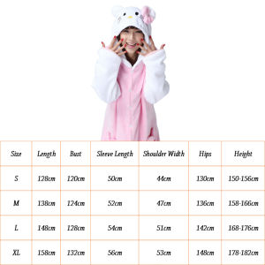 Adult Women kitty Cat Cartoon Sleepwear Flannel Onesie Pajama Cosplay Overall Jumpsuit