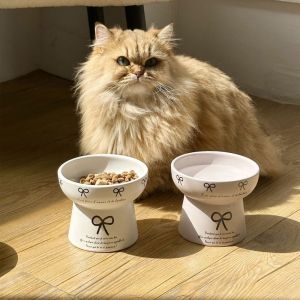QEFEE Cute Cat Bowl Anti Tipping Ceramic Dog Food Feeding Basin Multi-use Non-slip Pet Drinking Feeder Neck Protection
