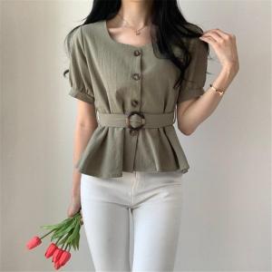 IOS SHOP ADENA BLOUSE CRINCLE FREE BELT KASUAL WANITA KOREAN STYLE