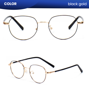 IOOI Eyewear - Kacamata Frame Bulat Metal Lensa Bisa Minus Photocromic Blueray Pria Wanita 8623
