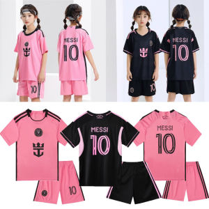 【Ready Stock】2024/25 Kids Jersey Set Miami Home Away Messi #10 printing Football Jersey Uniform Suit for 2-15 Years Boys Girls Youth