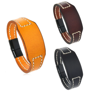 Hand Stitched Genuine Cowhides Leather Bracelet Adjustable Sizes For Everyday Wear And Formal Occasions