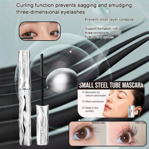 Small Steel Tube Mascara Waterproof Sweat-Proof Long Curling Not Smudge Non-Caking Natural Long Lasting Hair-Styling Eyelash Base Cream Women Thick Hair-Styling Fine Comb Bruch Head Eye Makeup Tool小钢管睫毛膏