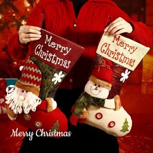 FFBH Large Capacity Christmas Stockings Elk Santa Claus Santa Gift Pocket Snowman Cartoon Plush Xmas Tree Hanging Decoration Doorway Q3P9R