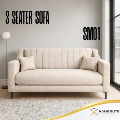 Home Elite: SM01 3 Seater Sofa 6ft Sofa Easy Clean Pet Friendly Anti Scratch Fabric Ready Stock