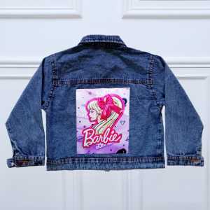 jaket jeans anak perempuan motif 3D gambar barbie usia 1-10 tahun terlaris