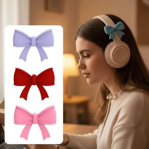 UNDATA 2PCS Bow Shape Headphone Decorations Silicone 3D Headset Attachment Cute Easy To Install Earphone Charms Girls