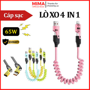 Cáp Sạc Đa Năng 4 Trong 1 Dạng Lò Xo Co Giãn - Sạc Nhanh PD 27W & 65W Cho Android Laptop Máy tính bảng