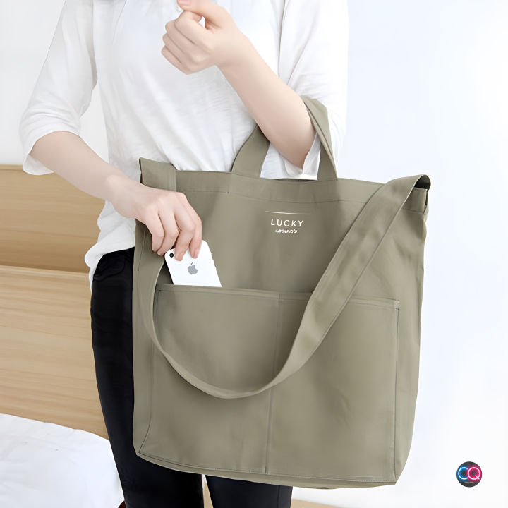 Plain canvas with 2 Pocket Totebag Big size canvas Totebag multipurpose ...