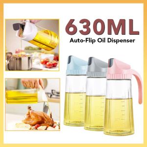 AUTO Glass Dispenser Oil/Vinegar/Soy Sauce Cooking Oil Bottle Dispenser Sauce Bottle Glass Storage Oil Bottle Leakproof Jar 300ML & 630ML