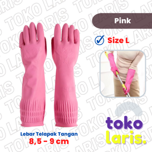 [38 CM] SARUNG TANGAN KARET MERAH PINK PREMIUM LATEX UNTUK CUCI PIRING BAJU KEBUN PANJANG TEBAL RUBBER GLOVES
