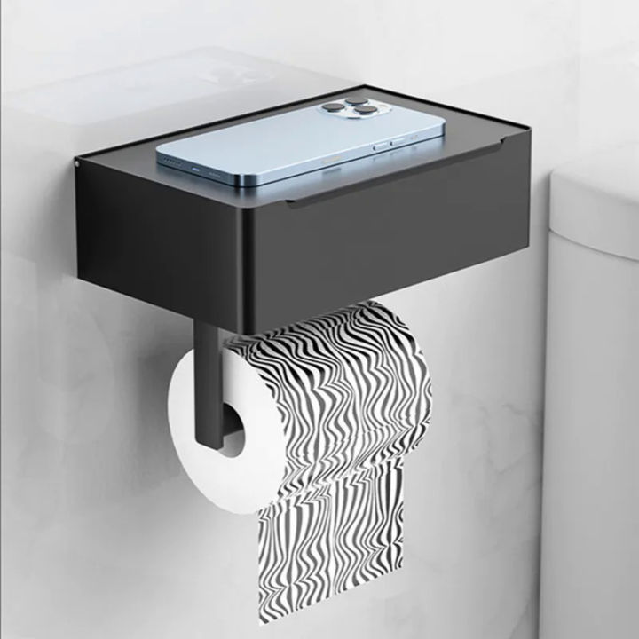 Toilet Roll Holder with Dispenser Black Multi-function Bathroom Storage ...