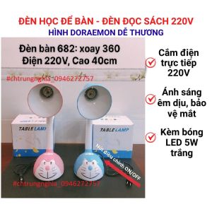 Đèn bàn học hình Đôrêmon dành cho học sinh Tặng bóng LED 5W Trắng