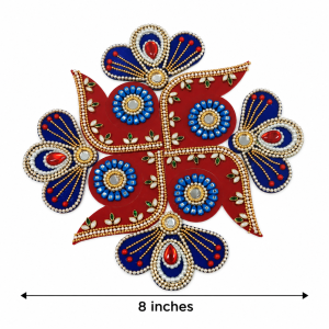 Reusable Acrylic Swastik Rangoli Set 12 Pc | Handmade Kundan & Stone Rangoli for Deepavali Navaratri & Festive Floor Decor | 8 Inch | 1 Pc