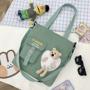 (ส่งจากไทย/พร้อมส่ง) กระเป๋าผ้า แฟชั่น น้องหมี การ์ตูนหมี ใบใหญ่ ผ้าหนา สะพายข้าง ถอดสายได้ กระเป๋าถือ 0014