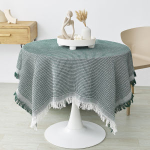 Garden Table Cloth Background Cloth Decoration Cafe Waffle Tablecloth Fringe French Tassel Table Cloth Cotton Linen Table Tablecloth Round Tabletop Decor Japanese High-End Feeling