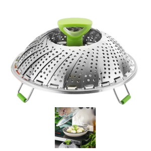 Stainless Steel Folding Steamer Multifunctional Steamed Buns And Dumplings Steaming Grid Steaming Tray Lotus Telescopic Steaming Drawer Water Filter Tray
