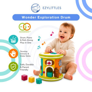 GOODWAY Wonder Exploration Musical Drum Shape Sorter Sensory Learning Toy Montessori Activity Drum Baby Educational Music Toy Interactive Play Center Fine Motor Skills Hand Eye Coordination Early Development Gift for Toddlers Children Age 10 Months and Ab
