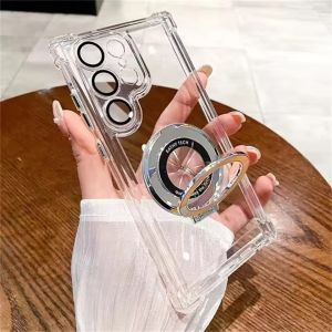 Magnetic Holder Shockproof Clear Case For Samsung Galaxy S25 Ultra S25 Plus S25 Wireless Charging Phone Case