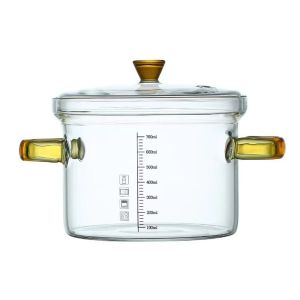 DELWINS Thickened Soup Pot Glass -proof Glass Stockpot Salad Bowl Binaural Cooking