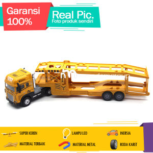 Diecast Miniatur Mainan Mobil Truk Kontainer Trailer Long Car Carrier Angkut Mobil Freight 1/24 LED Suara