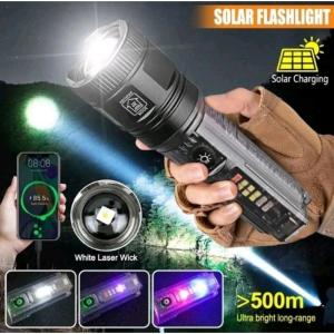 Senter X36 Led Laser Zoom Out Transparan Solar Panel Rechargeable 7 Mode Pencahayaan Multifungsi Flashlight Waterproof Tahan Air