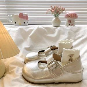 Free Shipping New Women’S Shoes With Thick Soles Round Toe Shallow Opening Suitable For Spring And Autumn With A Slight Heel Made Of Silver And Beige Microfiber Leather