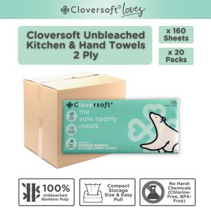 [Carton Deal] ❤️Cloversoft Loves Plant-Based Unbleached Bamboo Kitchen Towels and Hand Towels [160 Sheets]