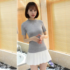 🦋 NLONKE Classic Short Sleeve Blouse Slim Fit Plain Round Neck T-shirt Korean Wool Knitted Top