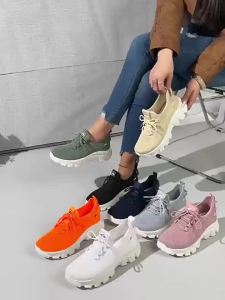 Womens 2026 Spring Knitted Shoes Lightweight Breathable Mom Shoes Plus Size Comfort Non-Slip Casual Flat Sole Slip-On