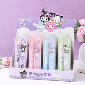 Sanrio Pencil Set Anime Melody Kuromi Cinnamoroll Pochacco School Supplies Student 0.5mm Mechanical Pencil Kawaii Office Stationery Supplies Childrens Gift