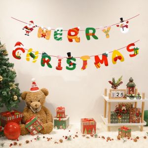 Paper Flags Merry Christmas Banner Wall Backdrop Design Xmas Christmas Decorations Santa Claus Elk Car New Year Home Decor