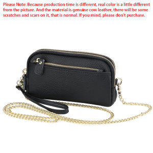 Royal Bagger Chain Strap Shoulder Bag for Women Crossbody Phone Sling Bags Ladies Long Wallet Cowhide Large Capacity Double Layer Zipper Clutch Bag Purse